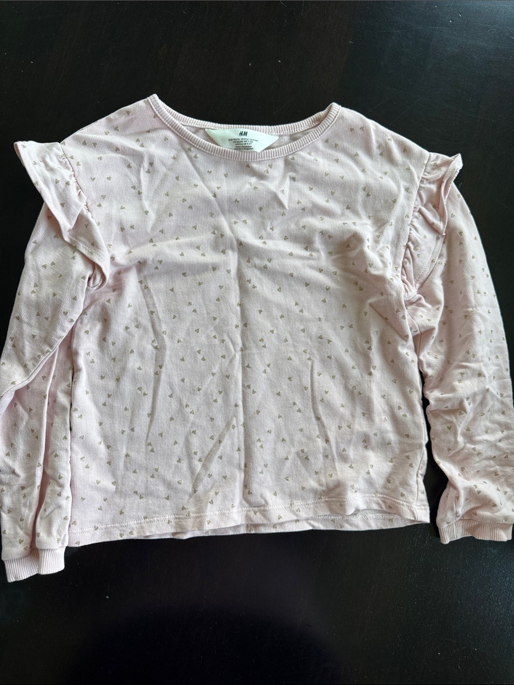 H&M Pale Pink Long Sleeve Top with Gold Heart Accents